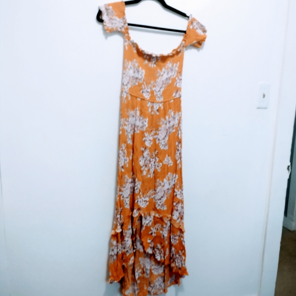 Smocked floral dress hot Kiss off the shoulder